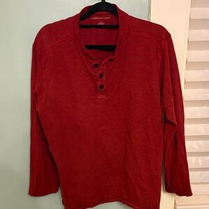 American Eagle Outfitters Men's Dark Red Long-Sleeve Henley